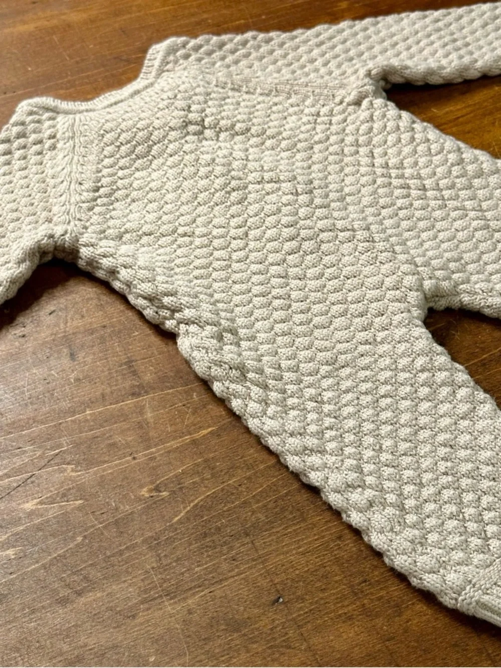 Chunky Knit Baby Romper 6 to 9M Size 70 Neutral With Buttons